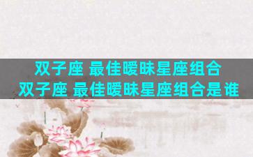 双子座 最佳暧昧星座组合 双子座 最佳暧昧星座组合是谁